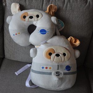 NEW 12" Brock Space Bulldog Astronaut Backpack & Neck Pillow Squishmallow